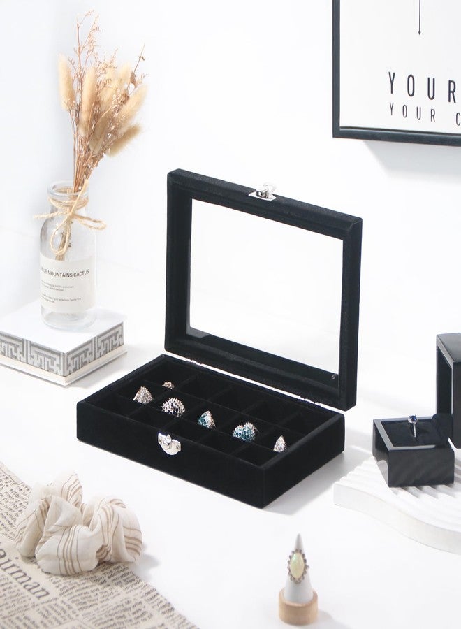 Pengup Travel Jewelry Box,Small Jewelry Case,Rings Earrings Cufflinks Organizer for Girls (Black, 15 Grids) - Image 2