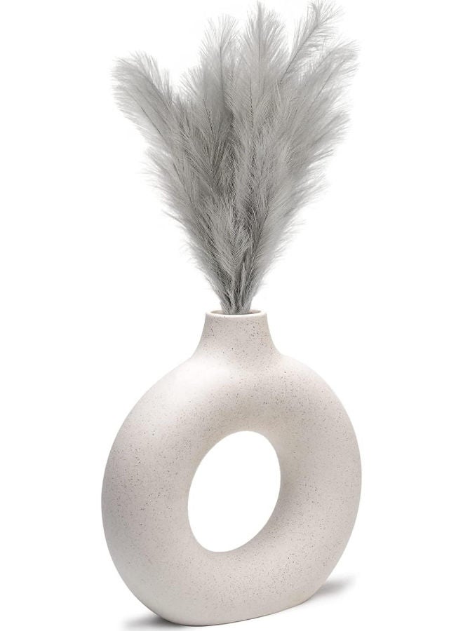 Cemabt Handmade Vase For Pampas Grass, Doughnut Vase, White, Vase Nordic Ring Shape Modern Decoration, Matt Ceramic Living Room Decoration Vases For Decoration And Gift, Vase Beige 