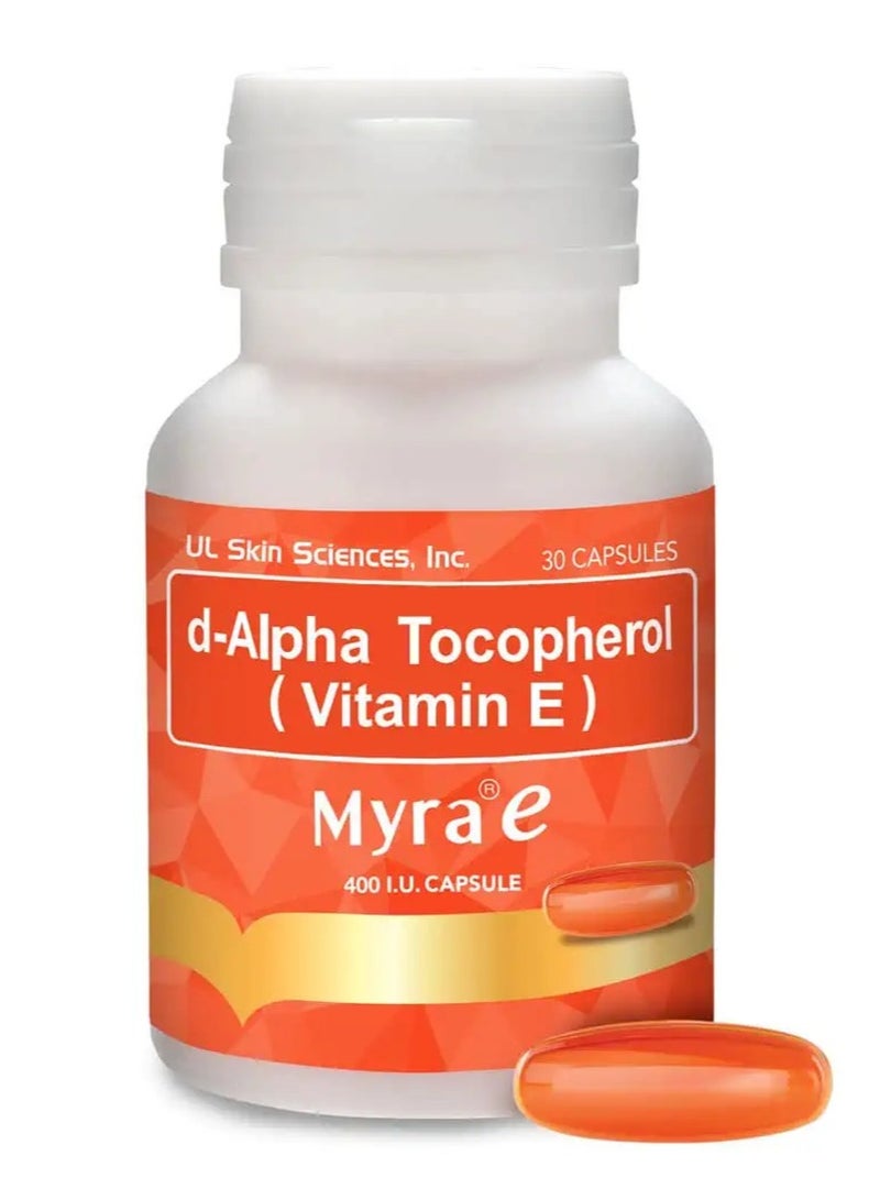 Myra Myra E Vitamin E 400 IU | 30 Softgel Capsules | d-Alpha Tocopherol for Healthy Skin, Hair & Antioxidant Support 