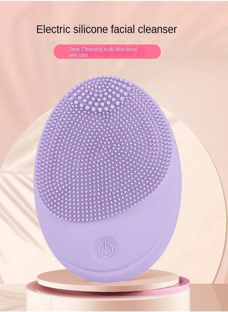 KHAJUL Electric Sonic Facial Cleansing Brush, Makeup Remover, Soft Silicone Waterproof Facial Cleanser for Skin Exfoliation, Deep Cleansing (Purple)  - Image 3