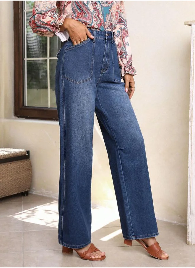 كوتي High Rise Low Fade Straight Fit Jeans