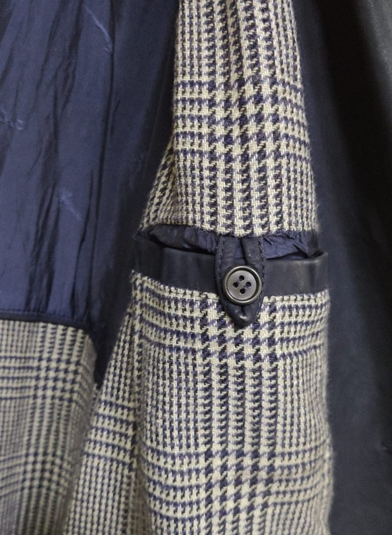 Long coat made of natural leather lined with wool in  blue ghost  high quality - Image 3