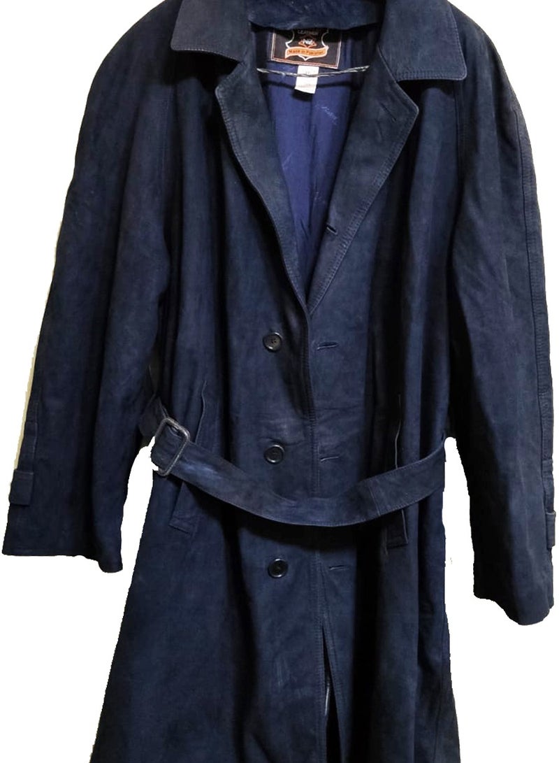 Long coat made of natural leather lined with wool in  blue ghost  high quality - Image 1