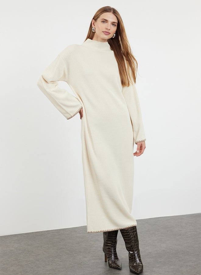 trendyol Beige Sewing Detailed Long Knitwear Dress - Image 1