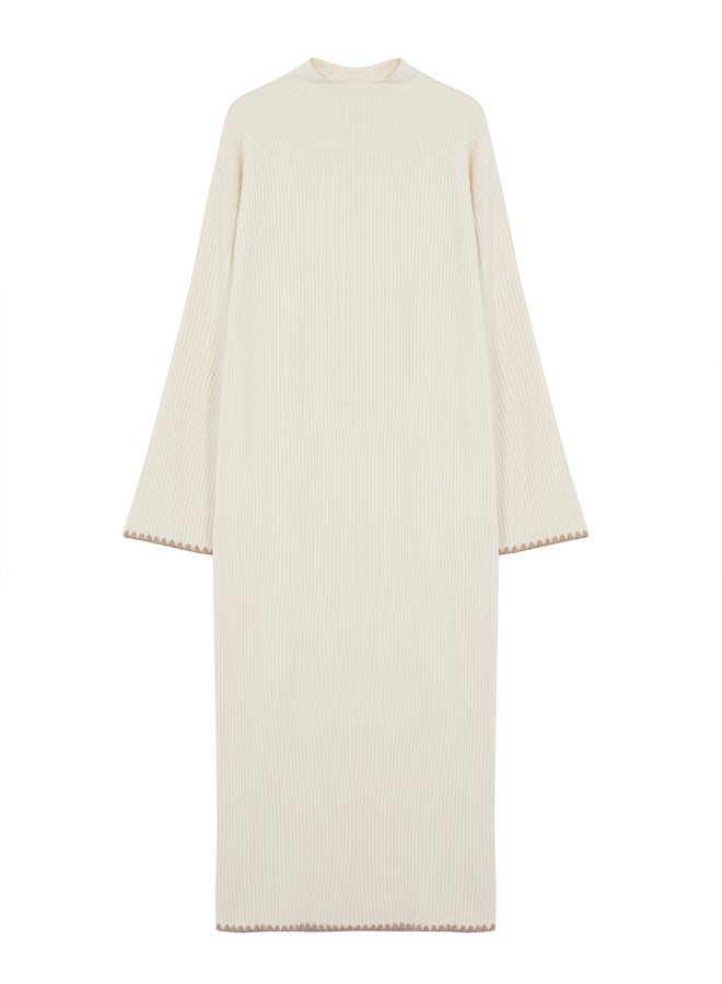 trendyol Beige Sewing Detailed Long Knitwear Dress - Image 5