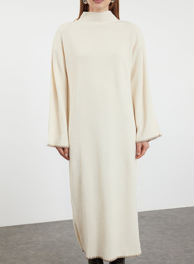trendyol Beige Sewing Detailed Long Knitwear Dress - Image 3