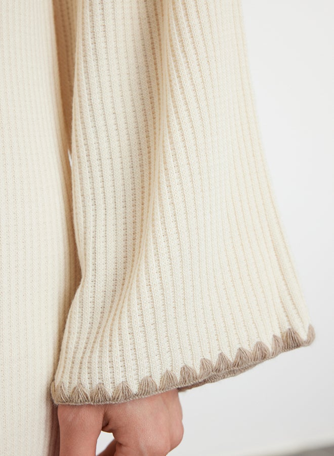 trendyol Beige Sewing Detailed Long Knitwear Dress - Image 4