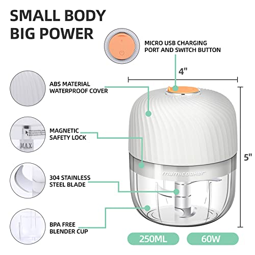 MAMICOOKER Electric Garlic Chopper, Mini Portable Veggie Chopper, 250ML Garlic Grinder Masher Onion Grinder, Blender to Vegetable, Wireless Food Processor for Ginger, Chili, Fruit, Meat, etc - Image 4
