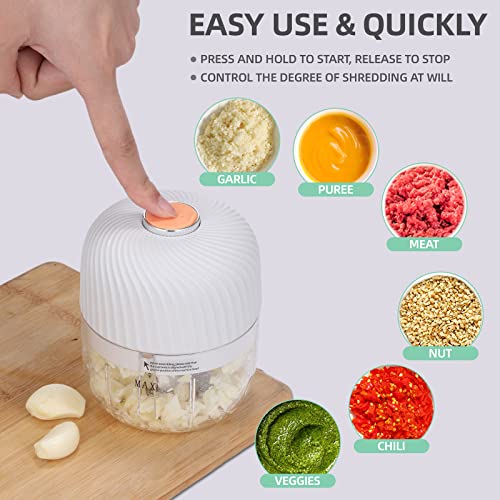 MAMICOOKER Electric Garlic Chopper, Mini Portable Veggie Chopper, 250ML Garlic Grinder Masher Onion Grinder, Blender to Vegetable, Wireless Food Processor for Ginger, Chili, Fruit, Meat, etc - Image 2