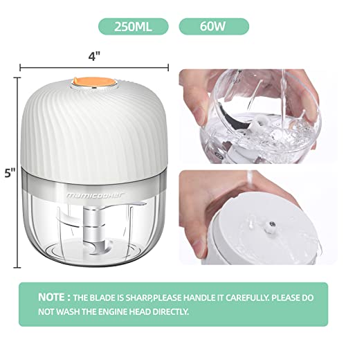 MAMICOOKER Electric Garlic Chopper, Mini Portable Veggie Chopper, 250ML Garlic Grinder Masher Onion Grinder, Blender to Vegetable, Wireless Food Processor for Ginger, Chili, Fruit, Meat, etc - Image 5