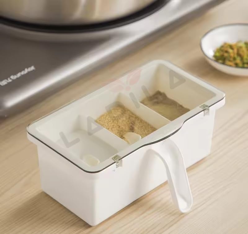CLEGERZ Spice Box for Kitchen 3 Compartment Acrylic Seasoning Box Storage Container Condiment Jars Cruet with Cover and Spoon kitchen storage salt pepper sugar and coffee - Image 4