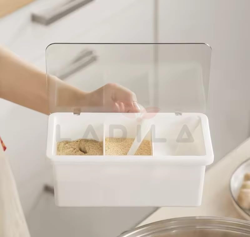 CLEGERZ Spice Box for Kitchen 3 Compartment Acrylic Seasoning Box Storage Container Condiment Jars Cruet with Cover and Spoon kitchen storage salt pepper sugar and coffee - Image 3