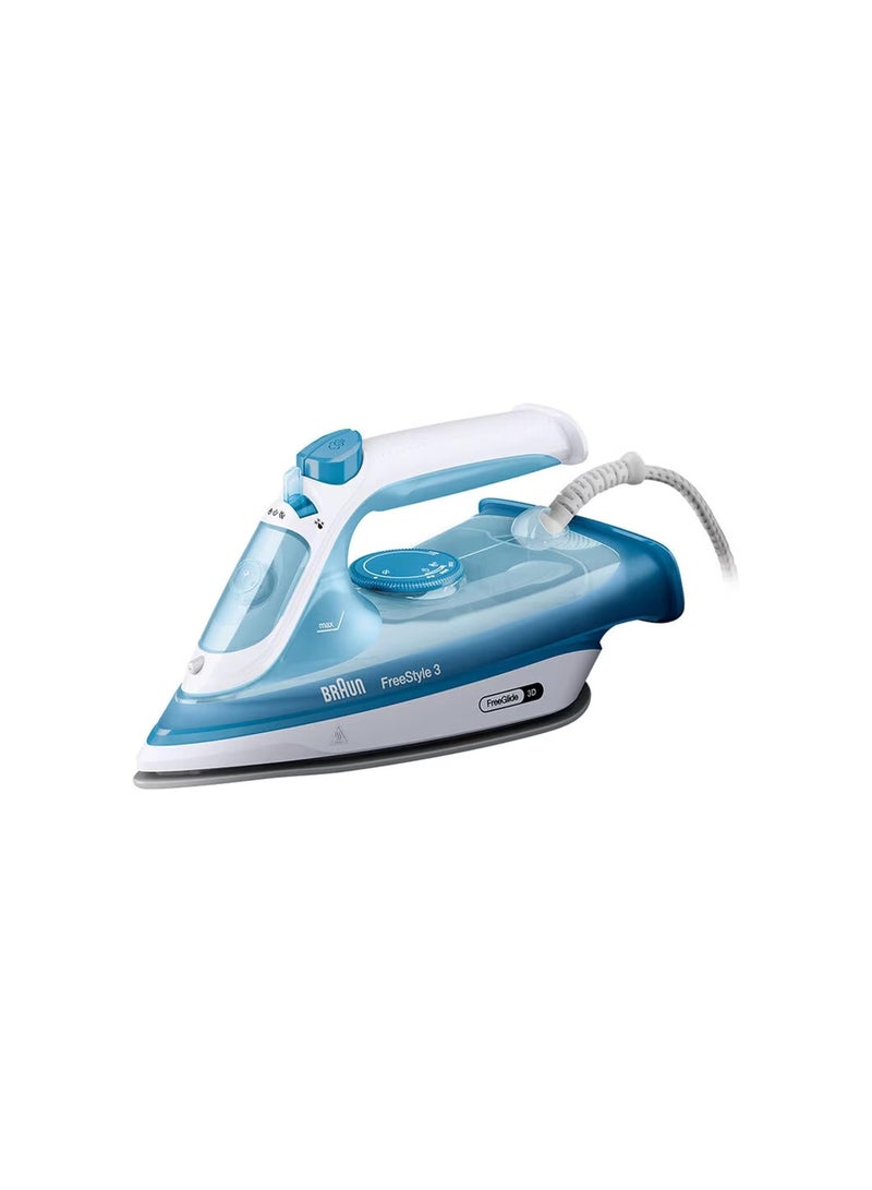 براون مكواة بخار فري ستايل 3 بتقنية 3D FreeGlide ، نعل سوبر سيراميك ، Ultimate FastClean ، إغلاق تلقائي ، خزان 270 ml 2700 W FI3144BL أزرق - Image 1