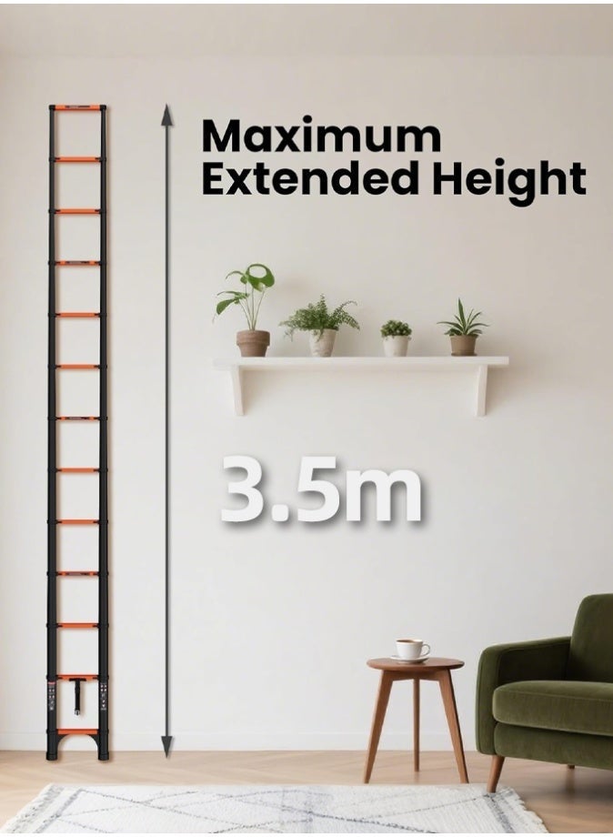 الحلم سلم تلسكوبي بطول 3.5 متر | سلم تلسكوبي من سبائك الألومنيوم | سلم قابل للطي متعدد الاستخدامات محمول للاستخدام المنزلي والمكتبي والاستخدام الخارجي - Image 4