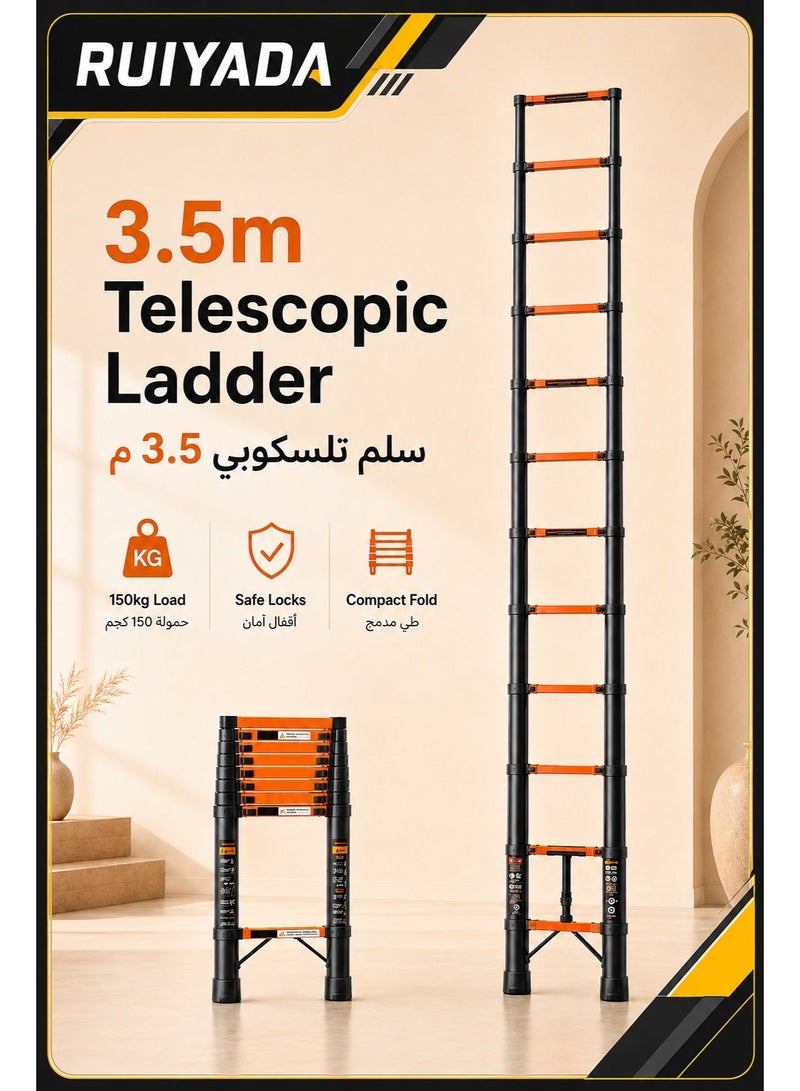 RUIYADA 3.5M Telescopic Ladder | Aluminum Alloy Telescopic Ladder | Portable Multi-Purpose Folding Ladder for Home, Office, and Outdoor Use - Image 1