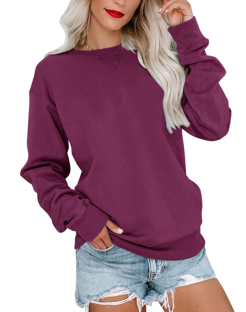 Bingerlily Womens Casual Long Sleeve Sweatshirt Crew Neck Cute Pullover Relaxed Fit Tops Deep Purple - Image 1