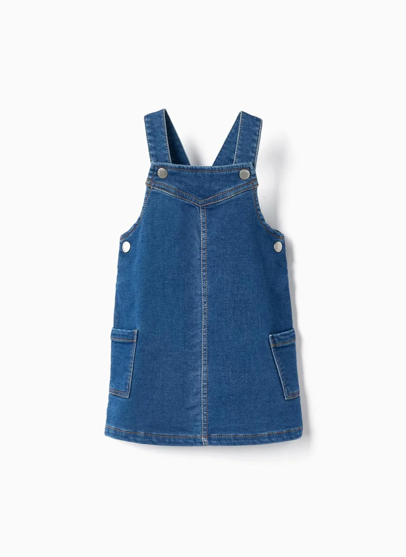 Zippy Denim Overall Dress for Baby Girls, Blue