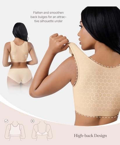 FeelinGirl Post Surgery Bras Front Closure Compression Bra Wirefree Surgical Bra with Breast Support Band Khaki L - Image 3