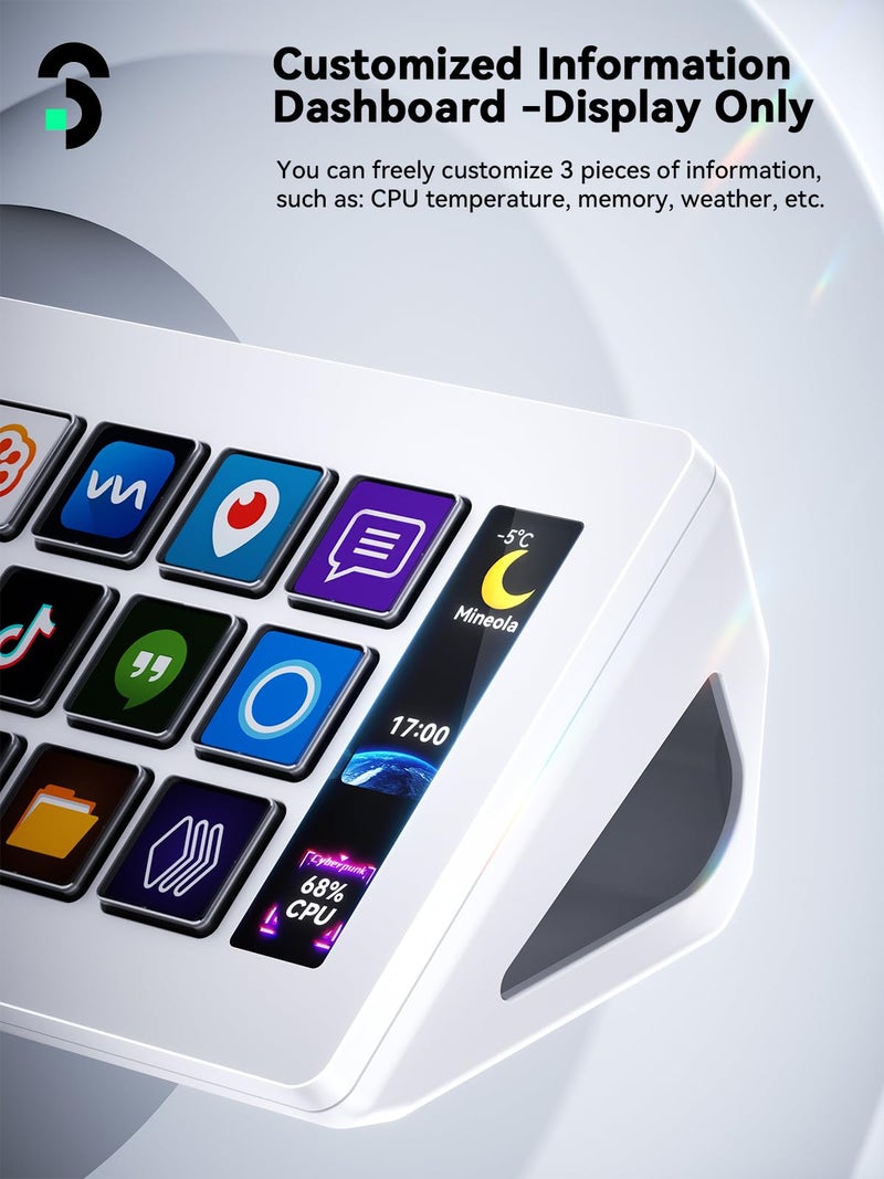 SOOMFON Stream Controller Stream Control Deck with 15 LCD Macro Keys Customizable for Content Creators Streaming Gaming to Trigger Actions in OBS, YouTube, Twitch and More, Compatible with PC & MAC - Image 4