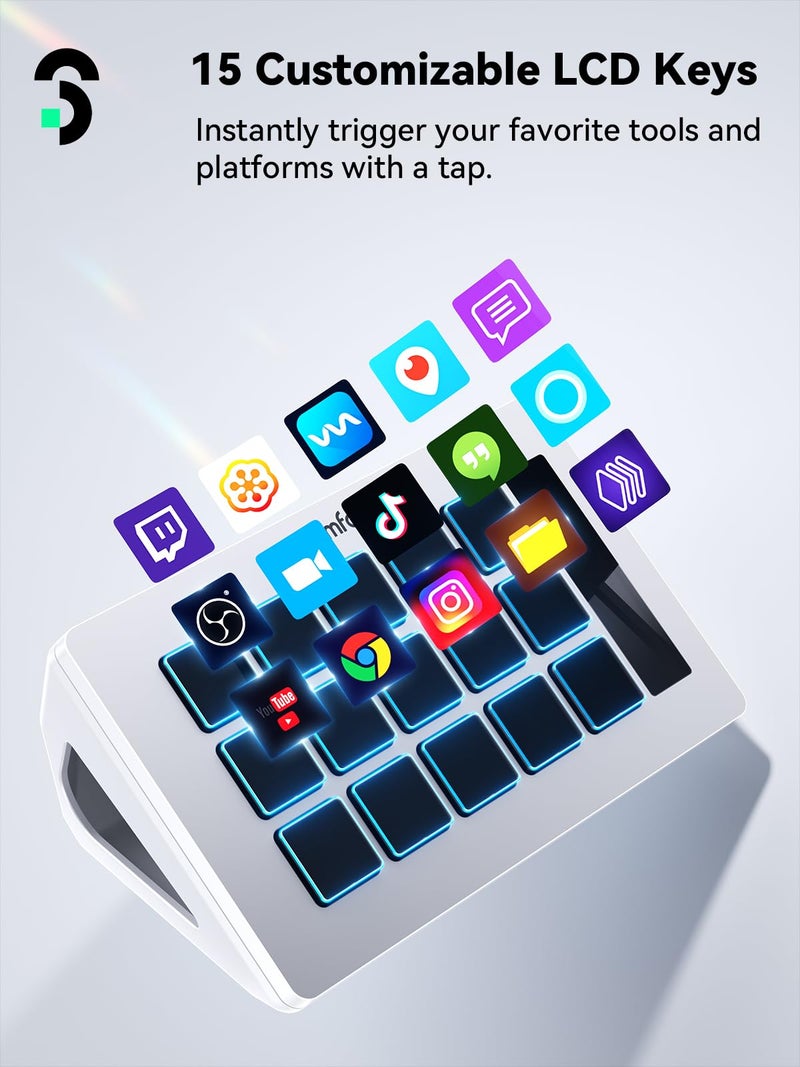 SOOMFON Stream Controller Stream Control Deck with 15 LCD Macro Keys Customizable for Content Creators Streaming Gaming to Trigger Actions in OBS, YouTube, Twitch and More, Compatible with PC & MAC - Image 2