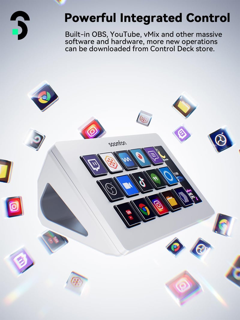 SOOMFON Stream Controller Stream Control Deck with 15 LCD Macro Keys Customizable for Content Creators Streaming Gaming to Trigger Actions in OBS, YouTube, Twitch and More, Compatible with PC & MAC - Image 5