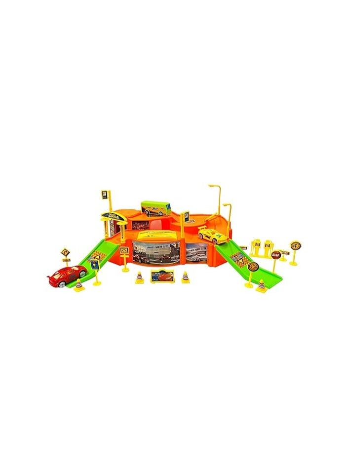 Whynot Kids Plastic Car Race Track & Garage Playset with Road Signs – Multicolor – Ages 4 to 8  - Image 1