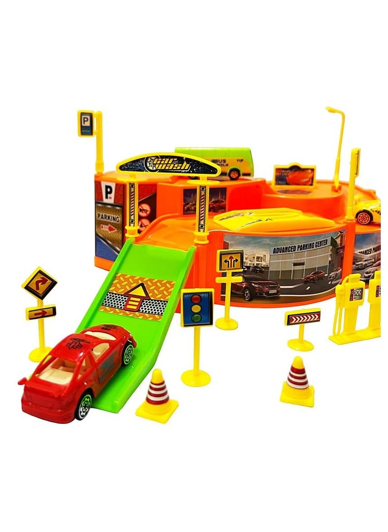 Whynot Kids Plastic Car Race Track & Garage Playset with Road Signs – Multicolor – Ages 4 to 8  - Image 2