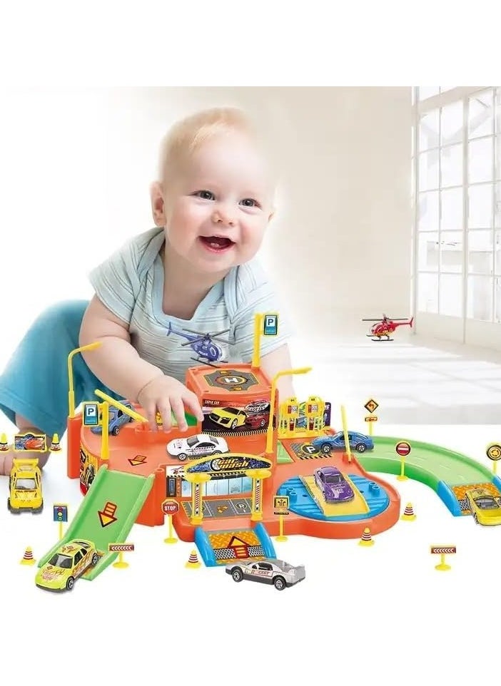 Whynot Kids Plastic Car Race Track & Garage Playset with Road Signs – Multicolor – Ages 4 to 8  - Image 3