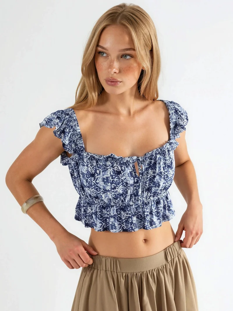 Busem BUSEM Frilly Square Collar Printed Blouse