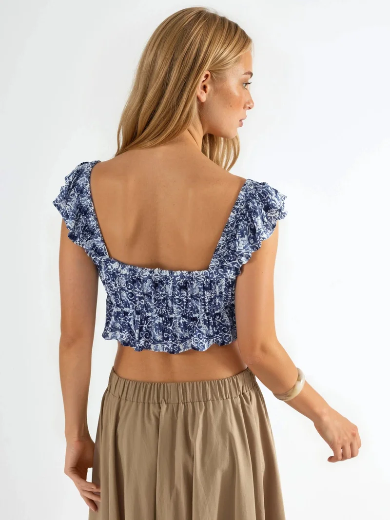 بوسيم BUSEM Frilly Square Collar Printed Blouse