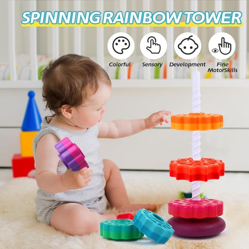 LMTNNB Spinning Stacking Toys - Rainbow Tower, Kids Stackable Spinning Toy, Educational Toy for Toddlers 1-3, Strong ABS Plastic, Color & Shape Recognition, Builds Sensory & Motor Skills - Image 2
