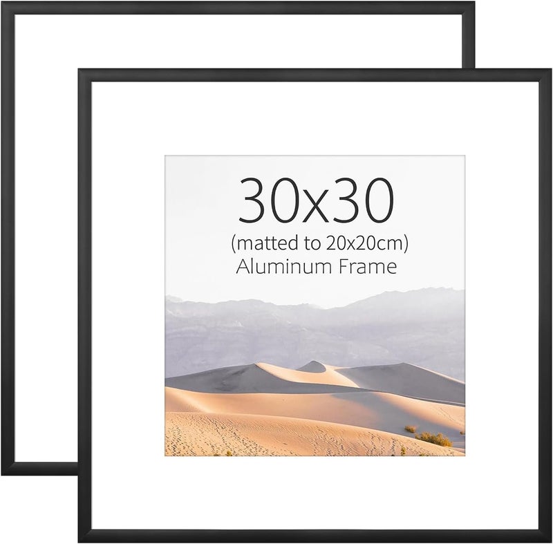ATOBART Picture Frame, 2 PCS 30x30 Metal Picture Frame - 30x30 Aluminum Photo Frames with20x20cmRemovable Mat for Wall Hanging and Table,Black - Image 1