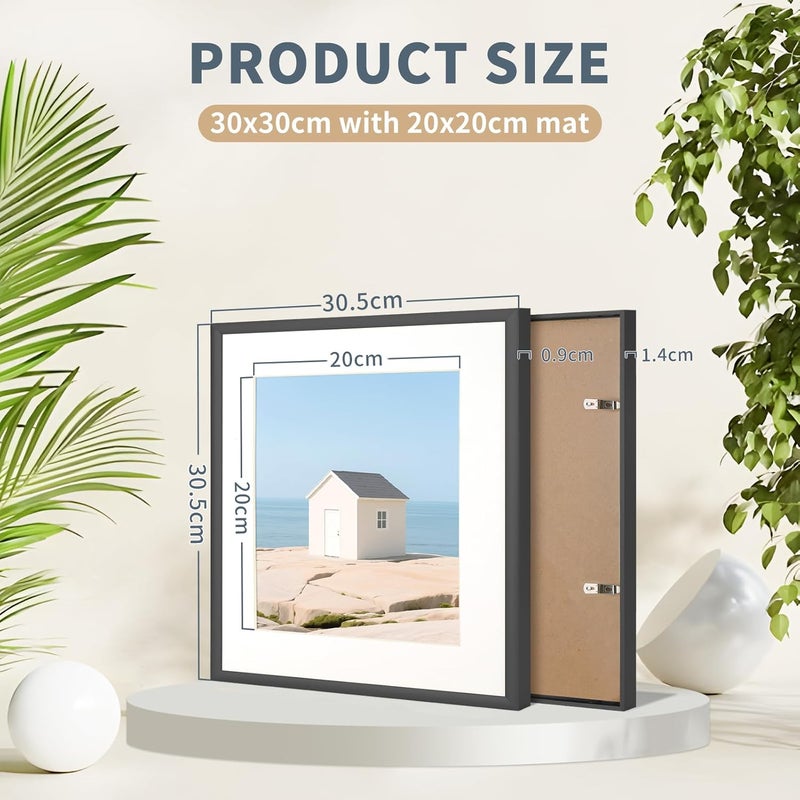 ATOBART Picture Frame, 2 PCS 30x30 Metal Picture Frame - 30x30 Aluminum Photo Frames with20x20cmRemovable Mat for Wall Hanging and Table,Black - Image 3