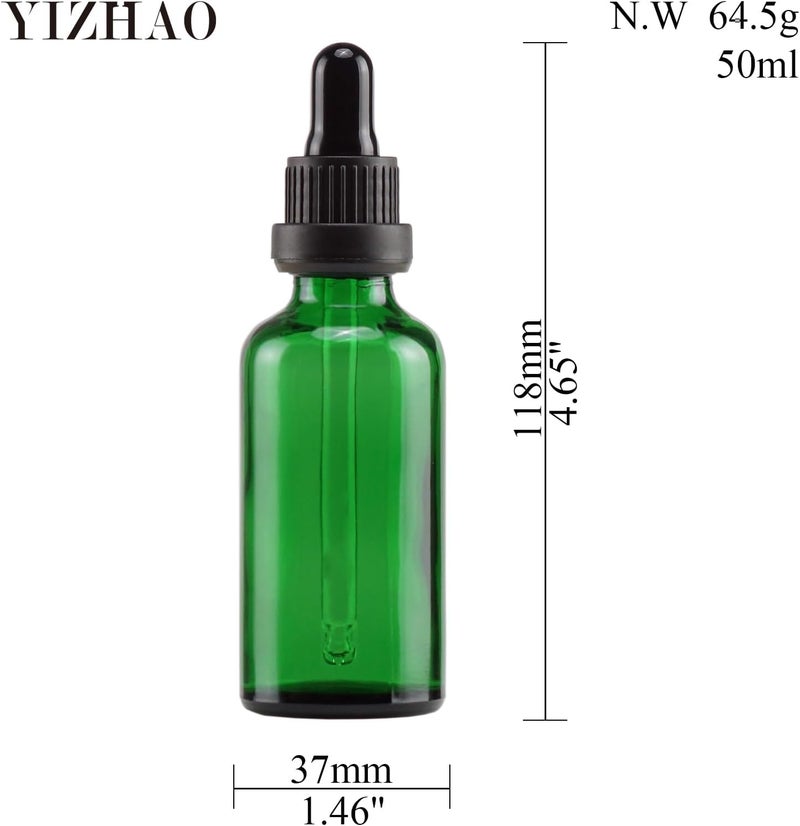 YIZHAO زجاجات قطرات الخضراء سعة 50 مل، مزودة بقطرة زجاجية، للزيوت العطرية، العلاج بالروائح، المستحضرات التجميلية، المختبر، الصيدلية، السوائل، السفر – 12 قطع - Image 2