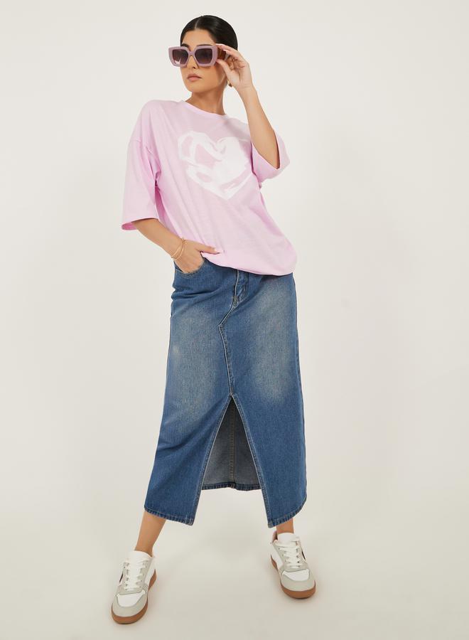 Styli Graphic Print Oversized Round Neck T-Shirt  - Image 1