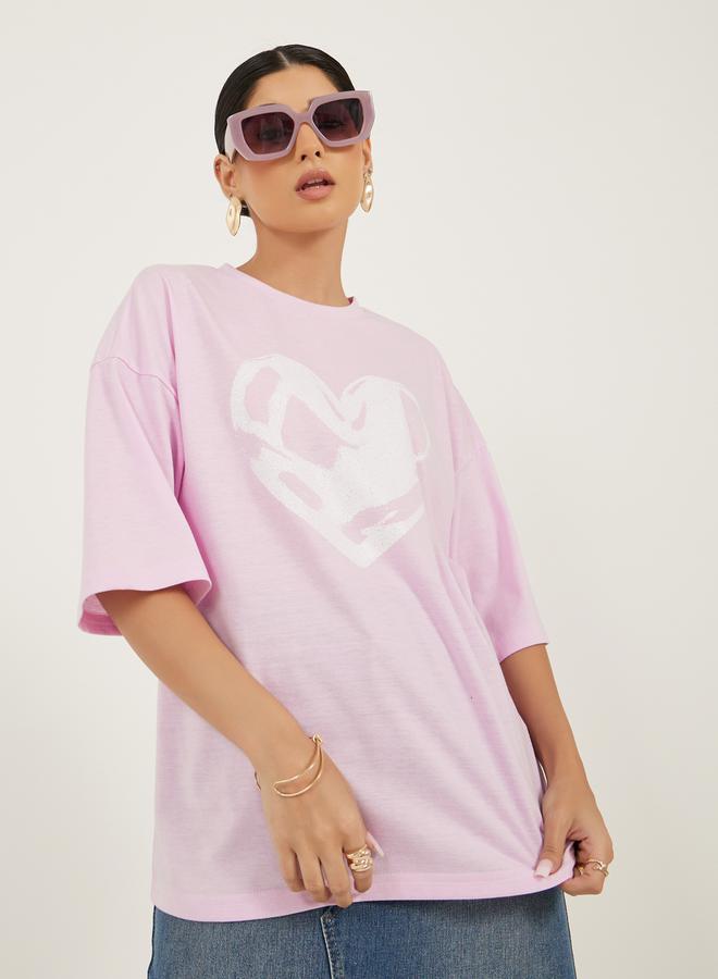 Styli Graphic Print Oversized Round Neck T-Shirt  - Image 2