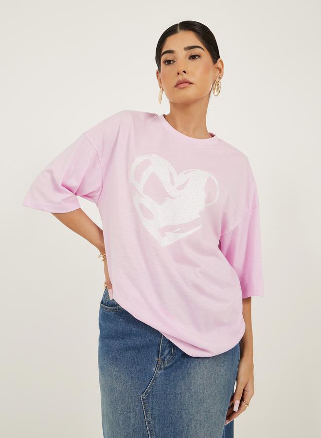 Styli Graphic Print Oversized Round Neck T-Shirt  - Image 4