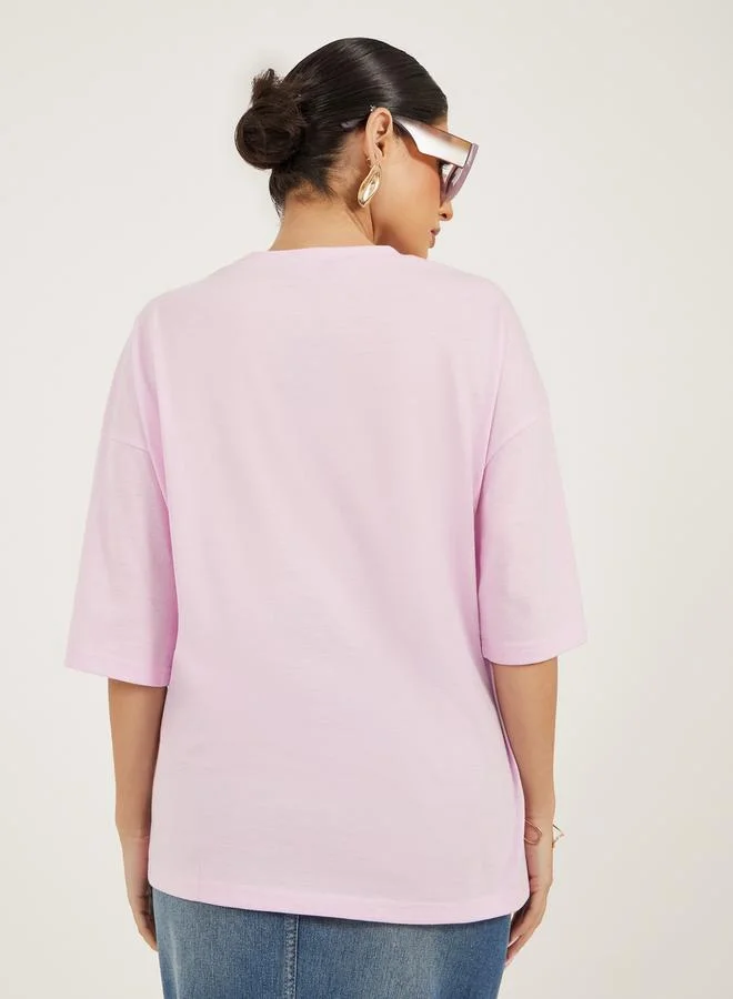 Styli Graphic Print Oversized Round Neck T-Shirt