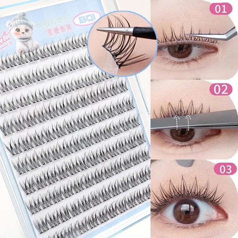 BQI 120 Clusters/Box Self-Adhesive False Eyelashes Soft and Light Single Cluster DIY Natural Trilogy Comics False Eyelash Reusable - Image 2