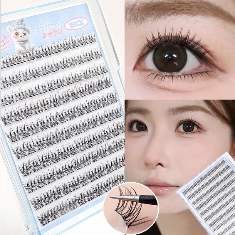 BQI 120 Clusters/Box Self-Adhesive False Eyelashes Soft and Light Single Cluster DIY Natural Trilogy Comics False Eyelash Reusable - Image 1
