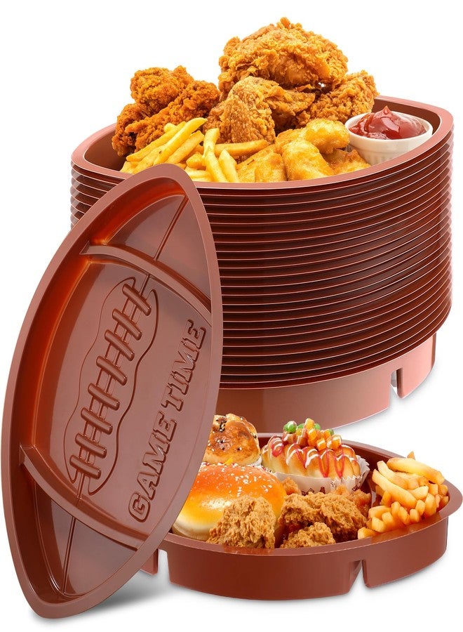Wiwiqing 12 Pcs Football Serving Trays, Large 13.4 x 8.5 Inch Plastic Football Snack Thick Trays, Game Day Tray Includes 2 Dip Sections, Tailgate Party Football Serveware Football Party Decorations - Image 1
