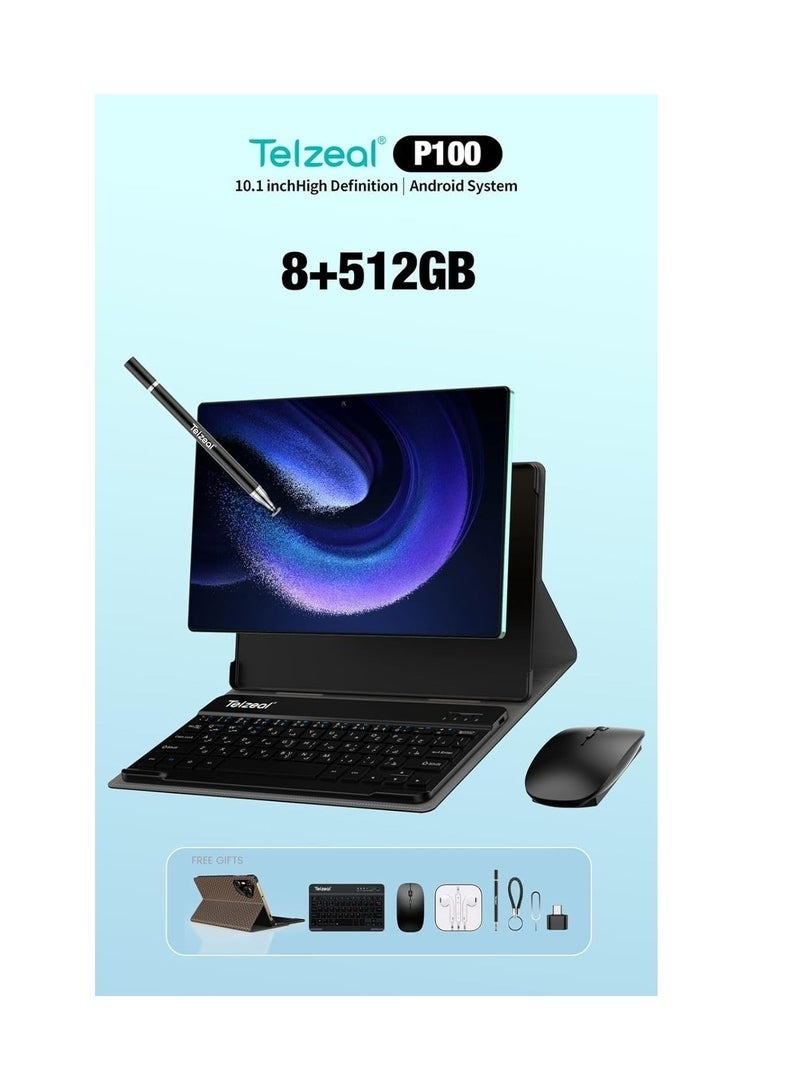 تلزيل P100 10.1" Android 13 Tablet with 5G Wi-Fi, Dual SIM, 8GB RAM, 512GB ROM, 8000mAh Battery, Wireless Keyboard & Mouse, Office & Study Bundle – Blue - Image 5