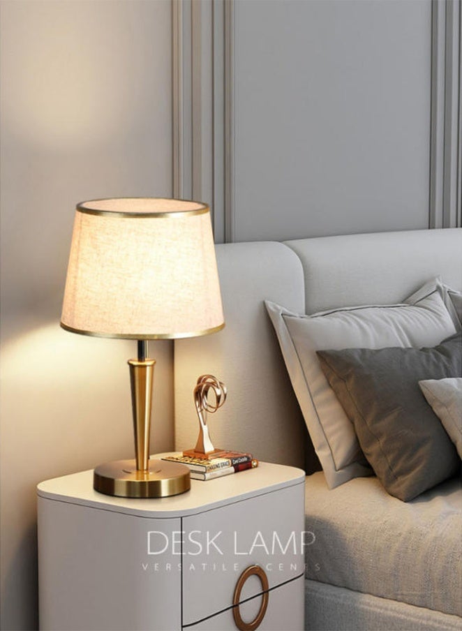 موندا مصباح طاولة، مصباح طاولة بسيط، مصباح طاولة بجانب السرير، إضاءة ليلية، مصباح طاولة إبداعي لغرفة النوم مع غطاء قماشي وقاعدة ذهبية، مناسب لغرف النوم، وغرف المعيشة، والمكاتب، وغرف الأطفال، والمساكن. - Image 3
