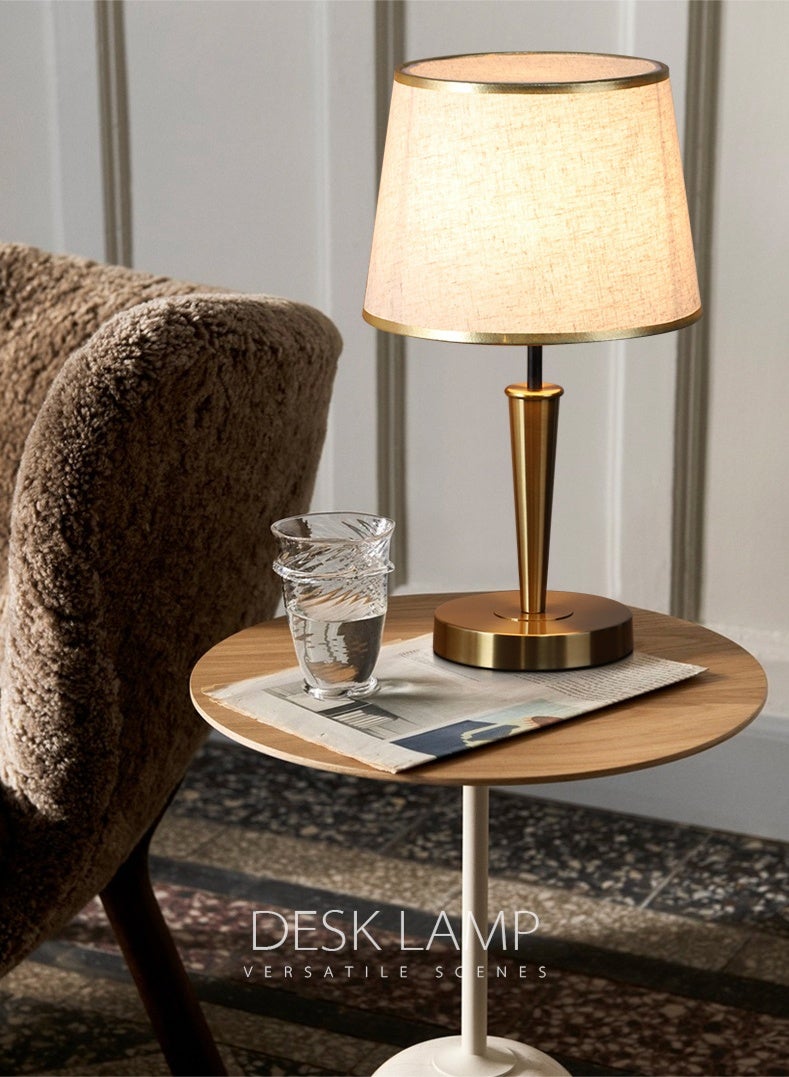 موندا مصباح طاولة، مصباح طاولة بسيط، مصباح طاولة بجانب السرير، إضاءة ليلية، مصباح طاولة إبداعي لغرفة النوم مع غطاء قماشي وقاعدة ذهبية، مناسب لغرف النوم، وغرف المعيشة، والمكاتب، وغرف الأطفال، والمساكن. - Image 2