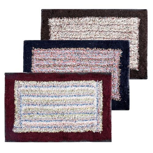 Kuber Industries Door Mat | Anti-Skid Trapper Rectangular Mat for Door Entrance | Floor Mat for Home Entrance | Cotton Border Door Mat | Pack of 3 | Multi - Image 1