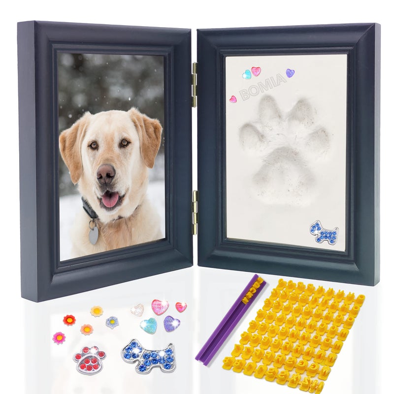 MYPAWLETS Dog or Cat Paw Print Kit with TrinketsPet paw Print Impression kit with 2 ClayWooden Dog Picture FramePersonalized Gift Keepsake for Pet LoversBlack