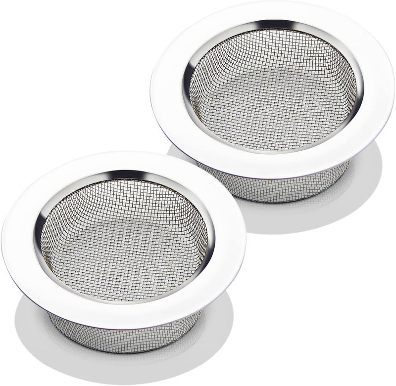 CORNERJOY 2PCS Kitchen Sink Strainer-Stainless Steel Mesh Drain Strainer,Large Wide Rim 4.5" Diameter - Image 1