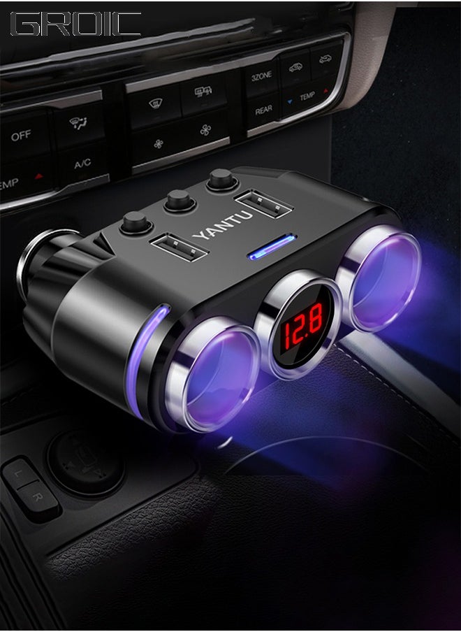 GROIC Wireless Cigarette Lighter, Adapter 2 Socket Cigarette Lighter Splitter with LED Voltage Display Dual USB Car Charger On/Off Switches 12V/24V Car Splitter Adapter, Car Accessories  - Image 1