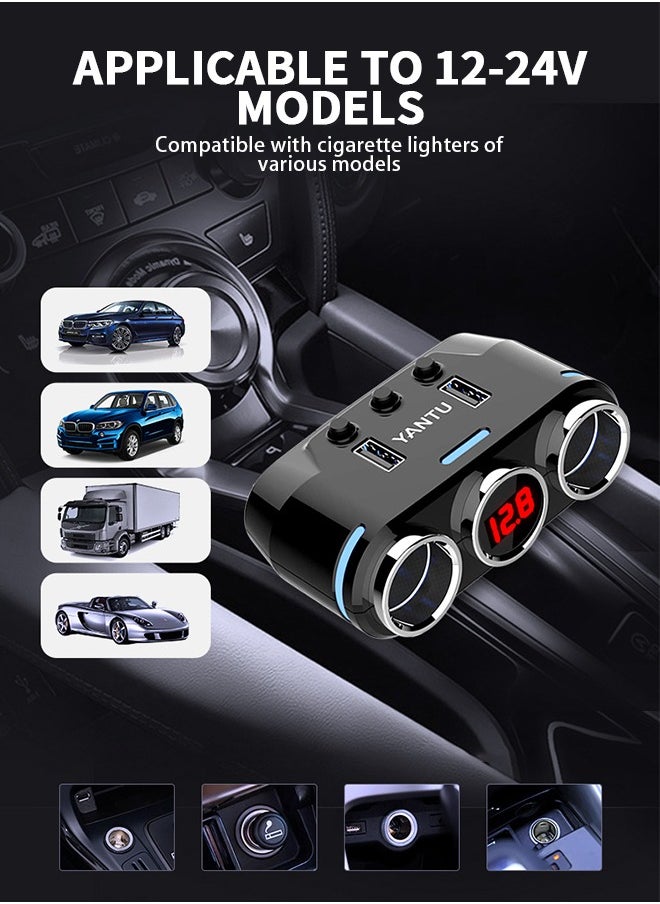 GROIC Wireless Cigarette Lighter, Adapter 2 Socket Cigarette Lighter Splitter with LED Voltage Display Dual USB Car Charger On/Off Switches 12V/24V Car Splitter Adapter, Car Accessories  - Image 2