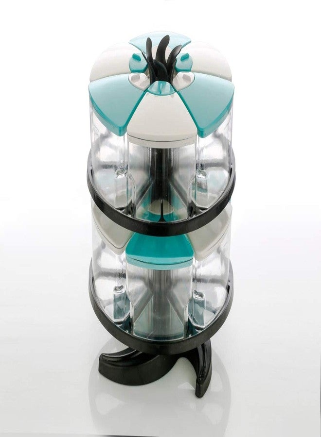 DCloud Hub 360 Degree Revolving Round Shape Transparent Pack of Selected Jar Spice Rack/Container (Double Layer Spice Rack, Sky Blue) - Image 2
